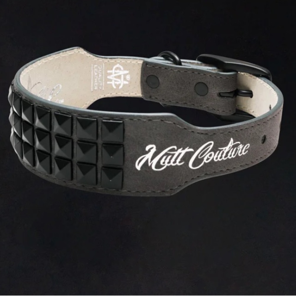 Smoke Leather Dog Collar with Black Studs